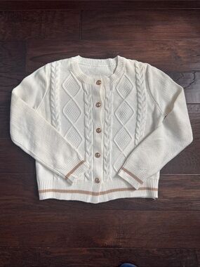 NWOT Cardigan with Contrast Trim WOMENS Medium Cream Cable Knit Button-Front